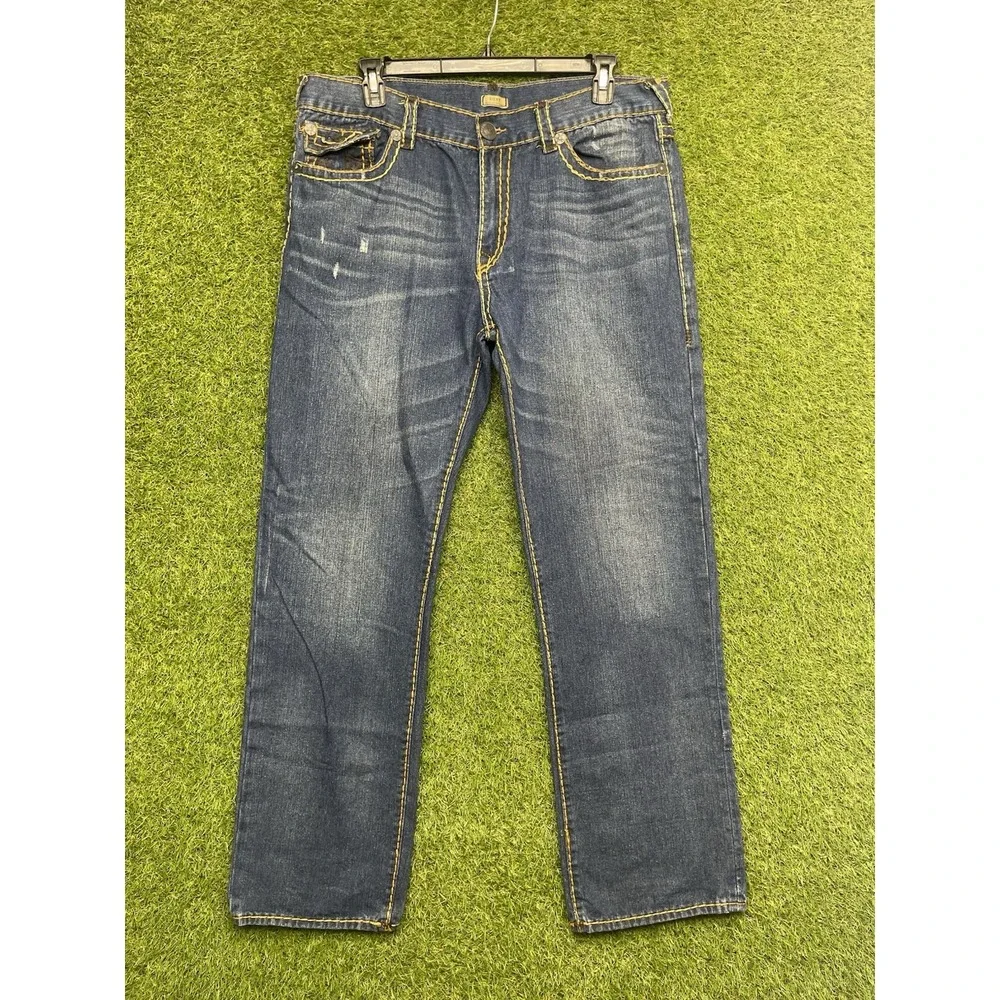 True Religion Jeans Mens 40 Ricky Relaxed Straight Big T Flap Pockets y2k Grunge